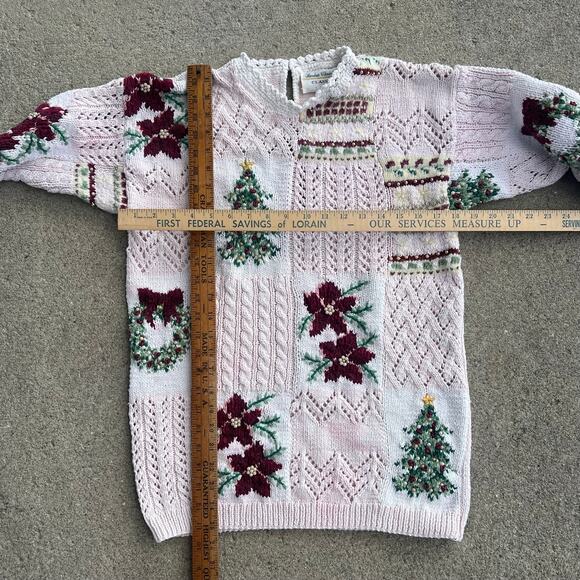 VTG 90s Hand Knit Christmas Sweater Grandmacore Cottagecore Marisa Christina S - Picture 5 of 8